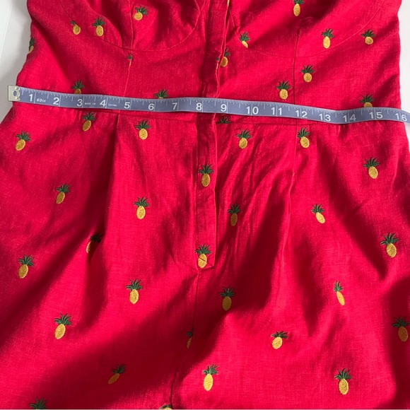 Farm Rio Embroidered Pineapples Red Jumpsuit size L linen blend halter top - Picture 16 of 16
